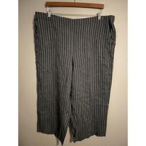 Eileen Fisher Pants Womens 2X Gray White Stripe Linen Blend Wide Leg Pull On